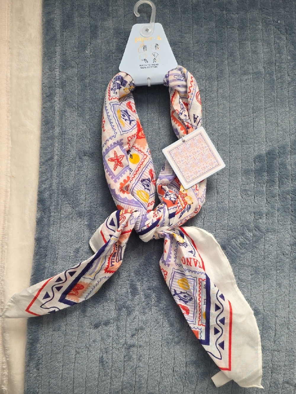 Printed Twilly Scarf - Multicolor Nautical Motif